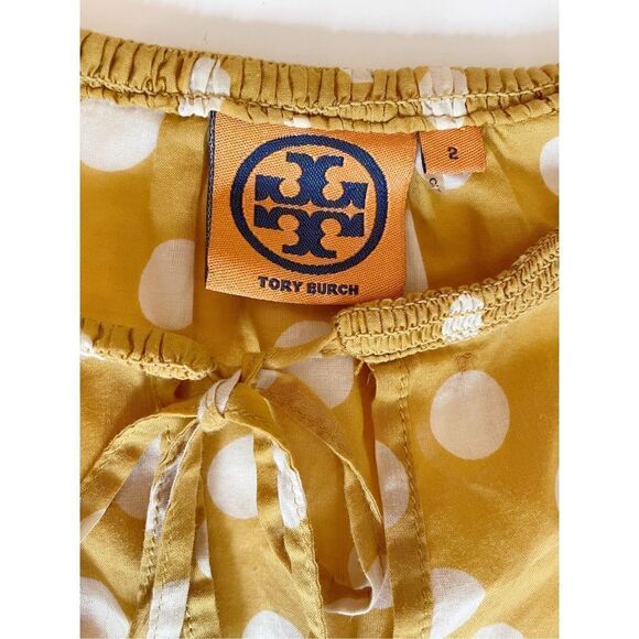 Tory Burch Ruth Top Blouse Yellow Polka Dot Size 2 - Picture 5 of 5